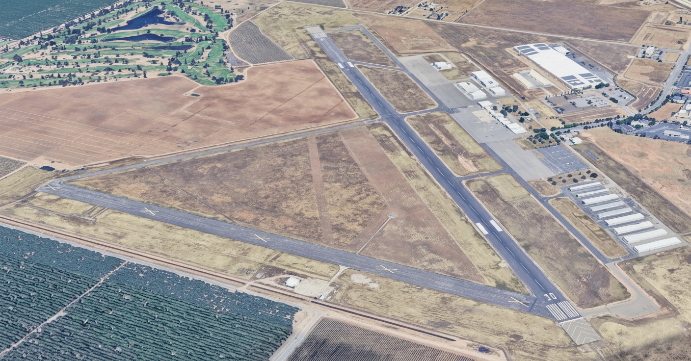 A photo of Madera Airport (KMAE) from above looking down