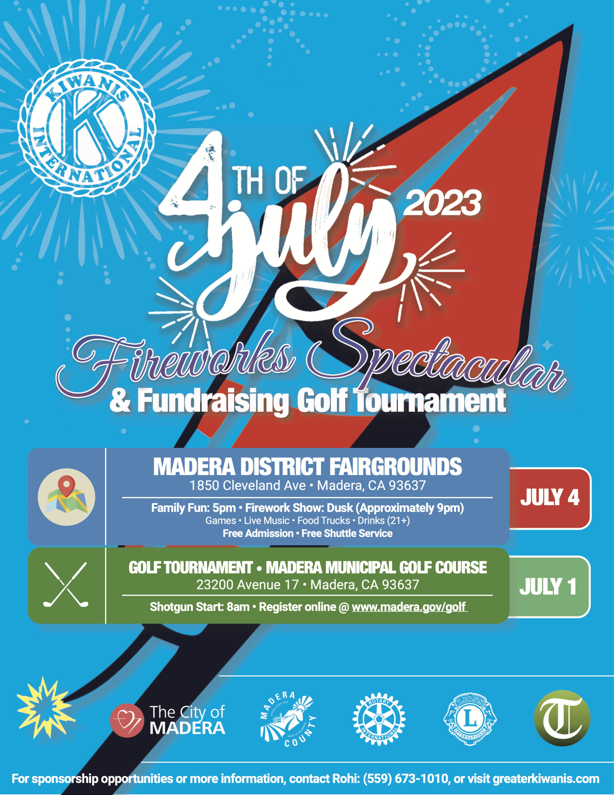 A flyer depicting a 2023 4th of July event at Madera Fairgrounds
